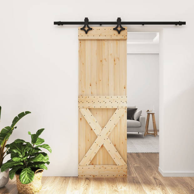 The Living Store Schuifdeur Massief Grenenhout - 70 x 3.6 x 210 cm - Stalen Schuifrails - Ruimtebesparend Ontwerp