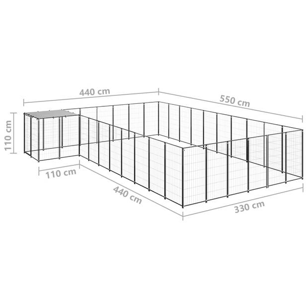 The Living Store Hondenkennel - Grote hondenkooi van PE en gepoedercoat staal - 440 x 550 x 110 cm - Waterbestendig dak