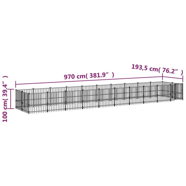 The Living Store Hondenhok Hondenkennel - 970 x 193.5 x 100 cm - Stalen Stangen - Gepoedercoat - Zwart