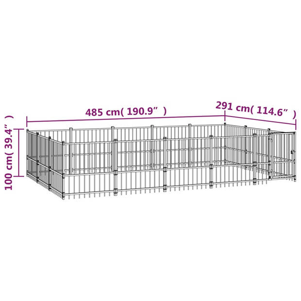 The Living Store Hondenhok Hondenkennel - 485x291x100 cm - Stalen stangen - Gepoedercoat staal - Zwart