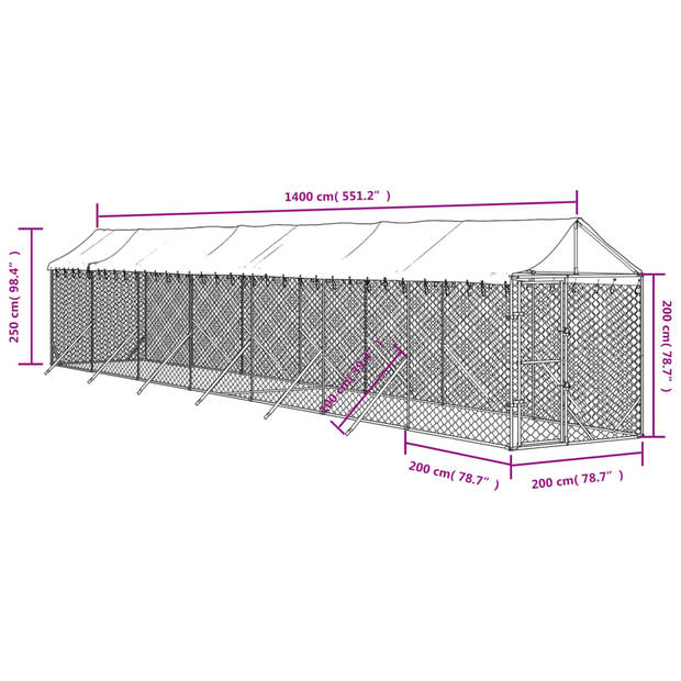 The Living Store Hundekennel - Buitenverblijf voor honden - Gegalvaniseerd staal - 2x14x2.5m - Afsluitbare deur