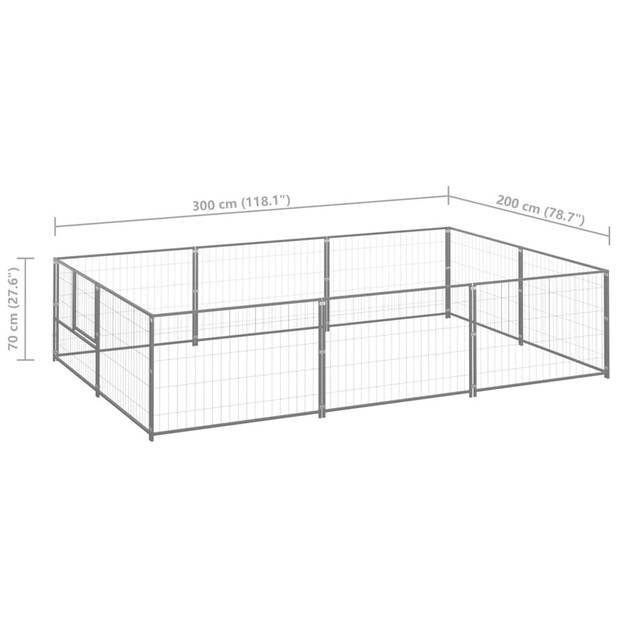 The Living Store Hondenkennel - Grote - stevige buitenren - 300 x 200 x 70 cm - Zilver