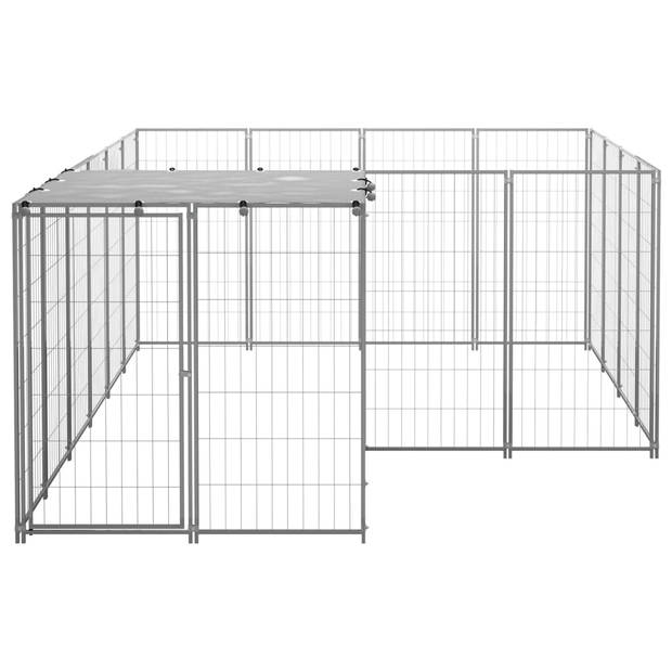 vidaXL Hondenkennel 6,05 m² staal zilverkleurig