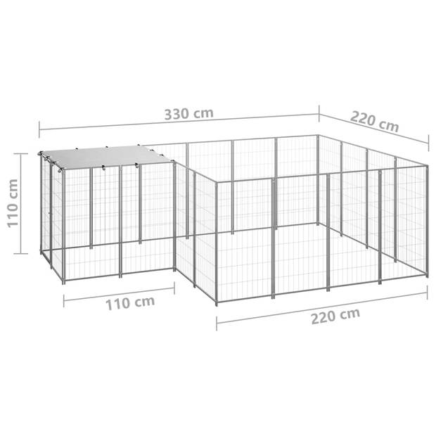 vidaXL Hondenkennel 6,05 m² staal zilverkleurig