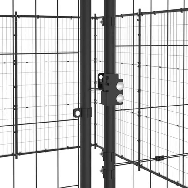 The Living Store Hondenkennel - zwart - 990 x 440 x 180 cm (L x B x H) - met deur en draadgaas