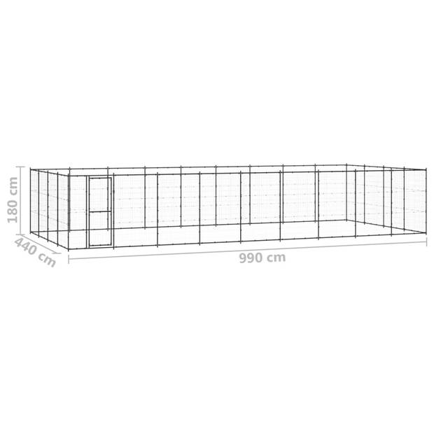 The Living Store Hondenkennel - zwart - 990 x 440 x 180 cm (L x B x H) - met deur en draadgaas