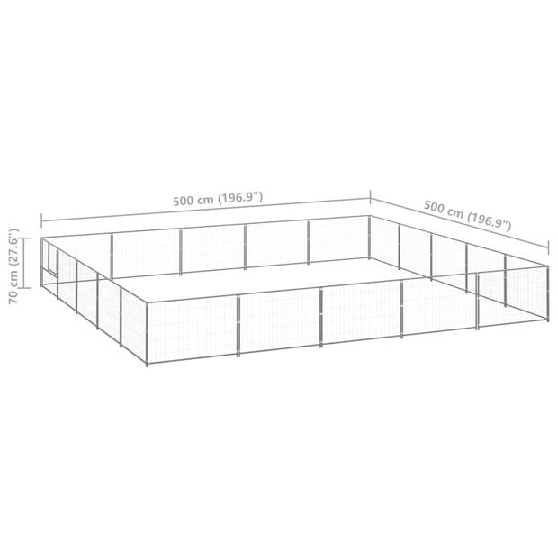The Living Store Hondenkennel - Grote staaldraad buitenren - 500 x 500 x 70 cm - Afsluitbare deur - Zilver