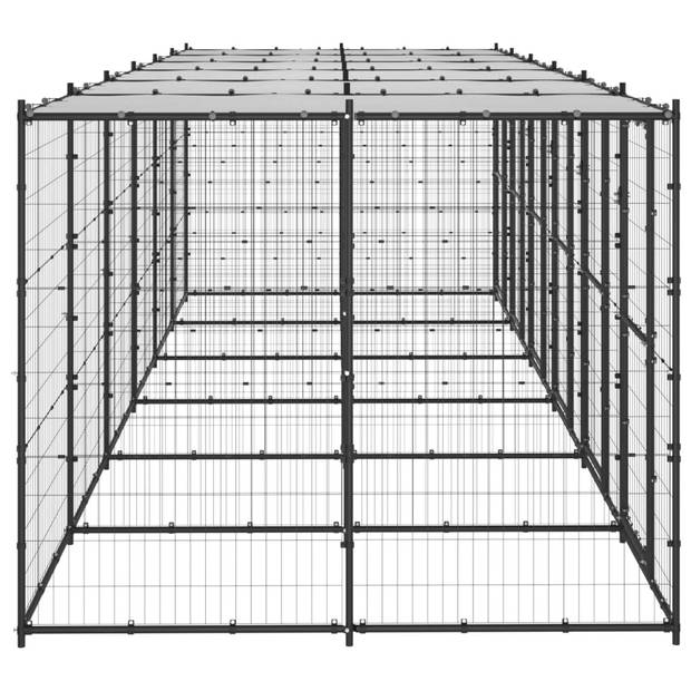 The Living Store Hondenkennel - Zwart/Zilver - 660 x 220 x 180 cm - Draadgaas - Staal - Met Dak en Deuren