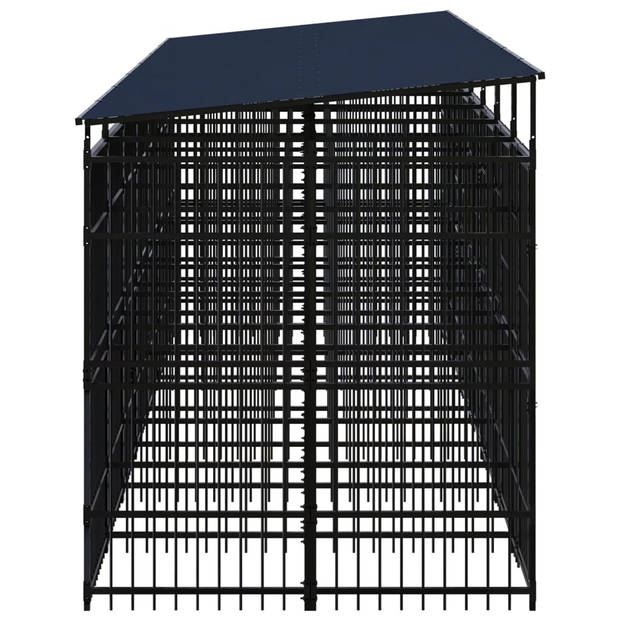 The Living Store Hondenkennel - Stalen stangen - 679 x 200 x 228 cm - Met dak en deuren - Zwart