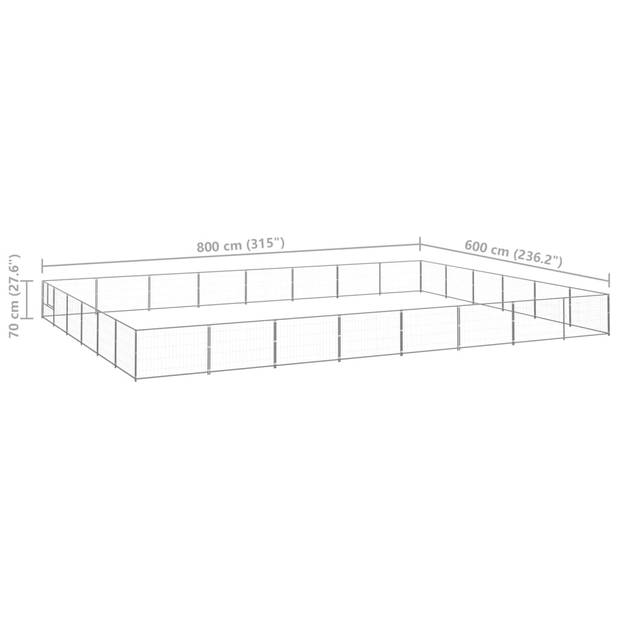 The Living Store Hondenren - Grote Staal Draadkooi - 800 x 600 x 70 cm - Afsluitbare Deur - Zilver