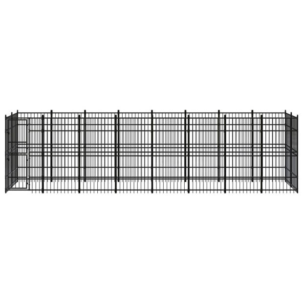 The Living Store Hondenkennel - zwart - gepoedercoat staal - 768 x 192 x 200 cm - met deur