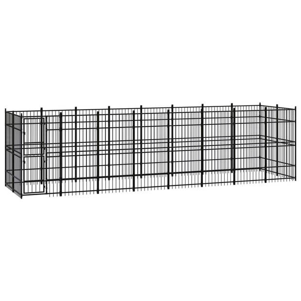 The Living Store Hondenkennel - zwart - gepoedercoat staal - 768 x 192 x 200 cm - met deur