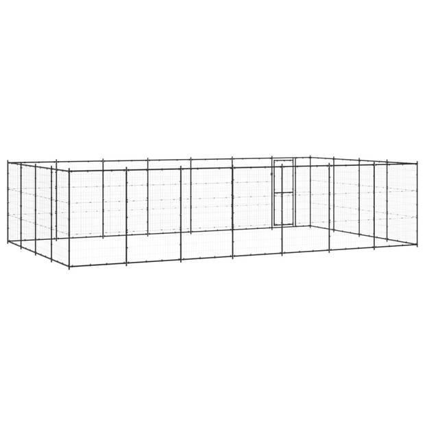 The Living Store Hondenkennel - Gepoedercoat Staal - 770x440x180 cm - Met Deur - Zwart
