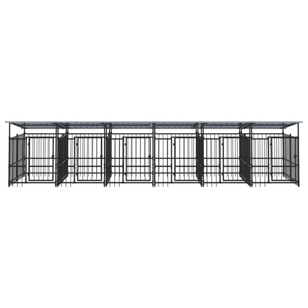 The Living Store Hondenhok - Alles-in-één kennel van gepoedercoat staal - 588x198x128 cm - Zwart