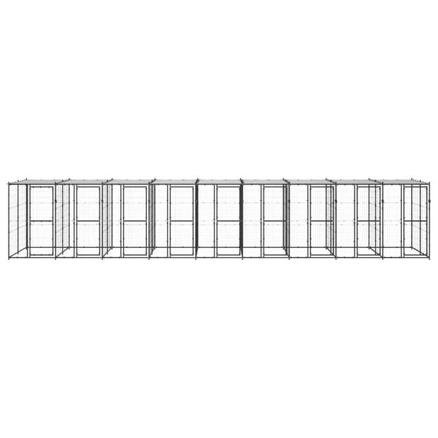 The Living Store Hondenkennel - Zwart/Zilver - 990 x 220 x 180 cm - Stevig gepoedercoat stalen constructie