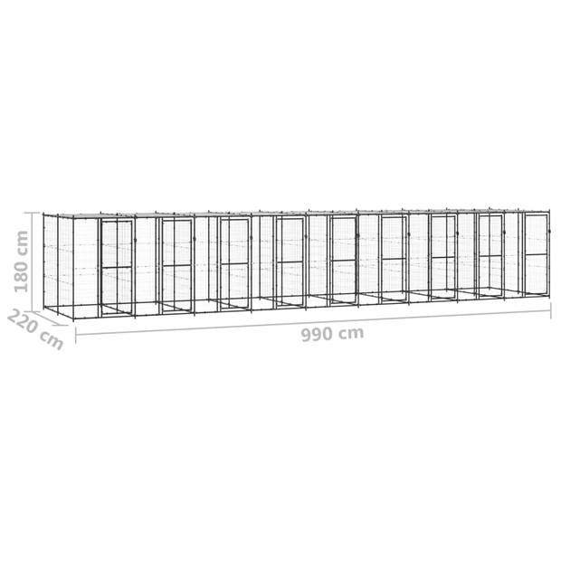 The Living Store Hondenkennel - Zwart/Zilver - 990 x 220 x 180 cm - Stevig gepoedercoat stalen constructie