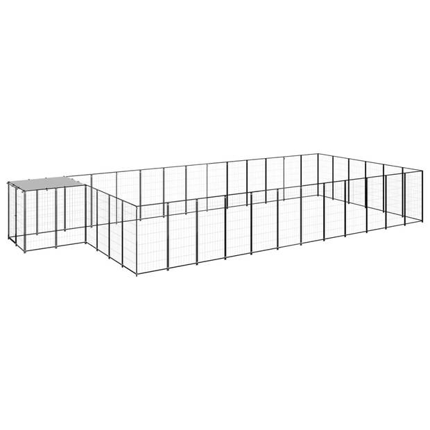 The Living Store Hondenkennel XL - 770 x 330 x 110 cm - Draadgaas - Waterbestendig dak - Zwart en zilvergrijs