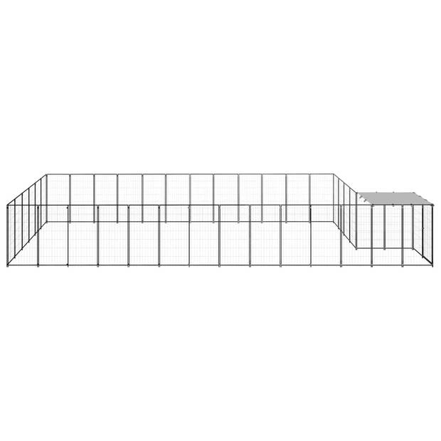 The Living Store Hondenkennel XL - 770 x 330 x 110 cm - Draadgaas - Waterbestendig dak - Zwart en zilvergrijs