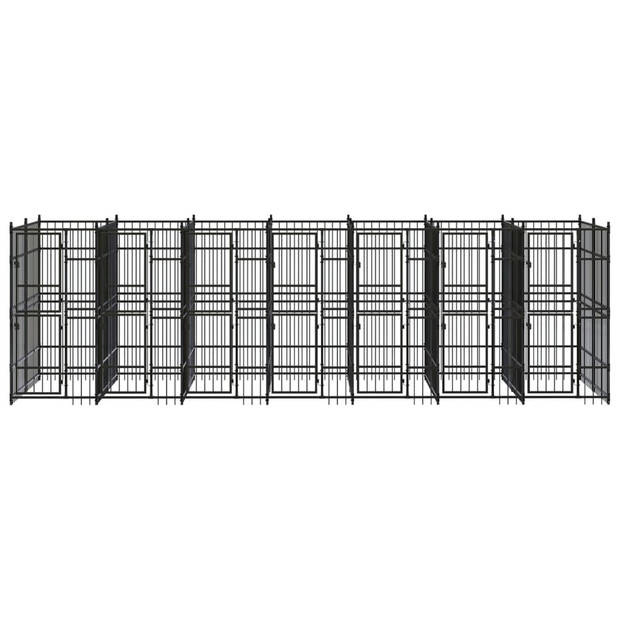 The Living Store hondenkennel - zwart gepoedercoat staal - 672 x 192 x 200 cm - Afsluitbaar vergrendelingssysteem