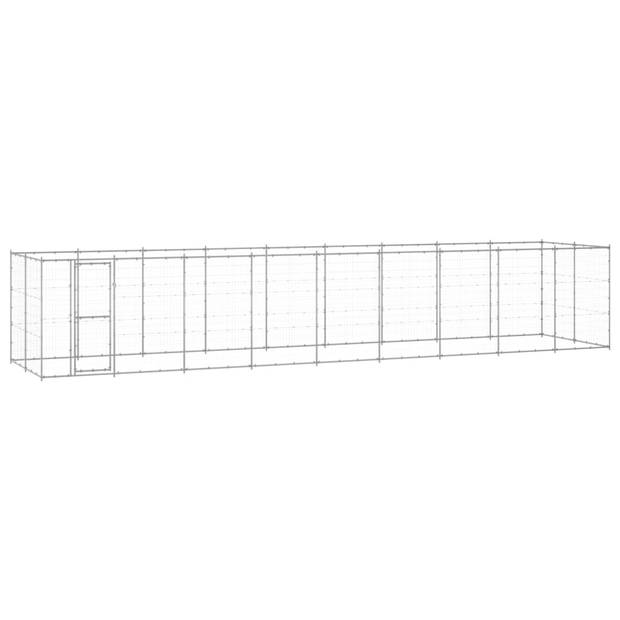 The Living Store Hondenkennel - Zilver - Gegalvaniseerd Staal - 990 x 220 x 180 cm - Met Deur