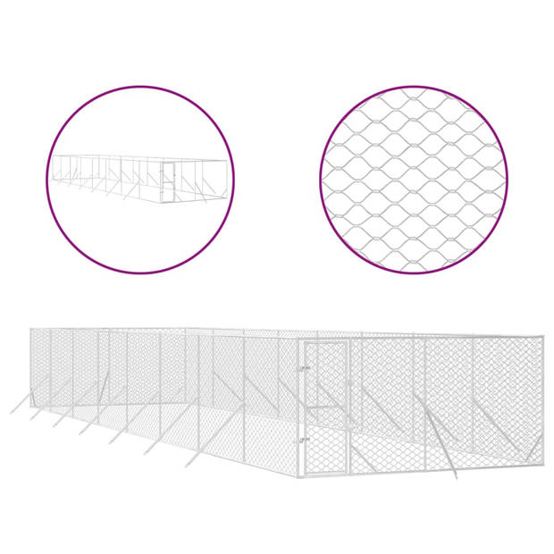 The Living Store Hondenkennel - Buiten - Gegalvaniseerd staal - 4 x 16 x 2 m - Afsluitbare deur