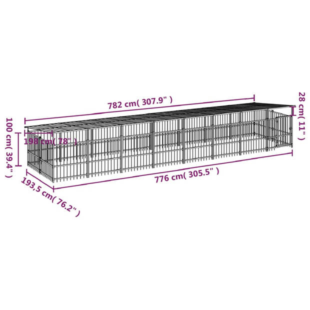 The Living Store Hondenhok Stalen Stangen - 782x198x128cm - zwart - gepoedercoat staal