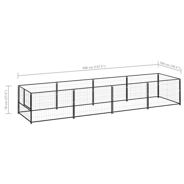 The Living Store Hondenkennel - Grote buitenren - 400 x 100 x 70 cm - Zwart staal