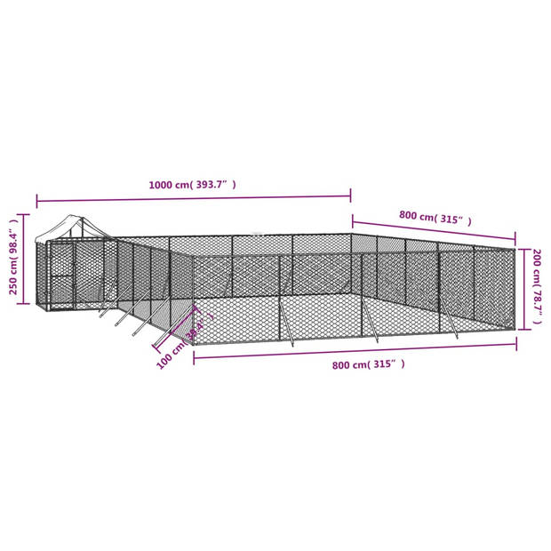 The Living Store Hondenkennel XXL - 10 x 8 x 2.5 m - Afsluitbare deur - Stevige gegalvaniseerde constructie