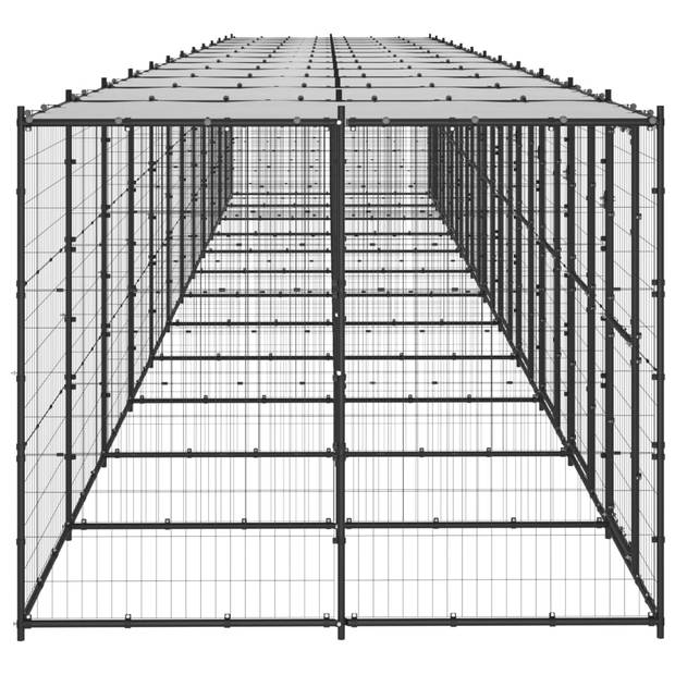 The Living Store Hondenkennel - zwart en zilver - 1.320 x 220 x 180 cm - draadgaas - gepoedercoat staal