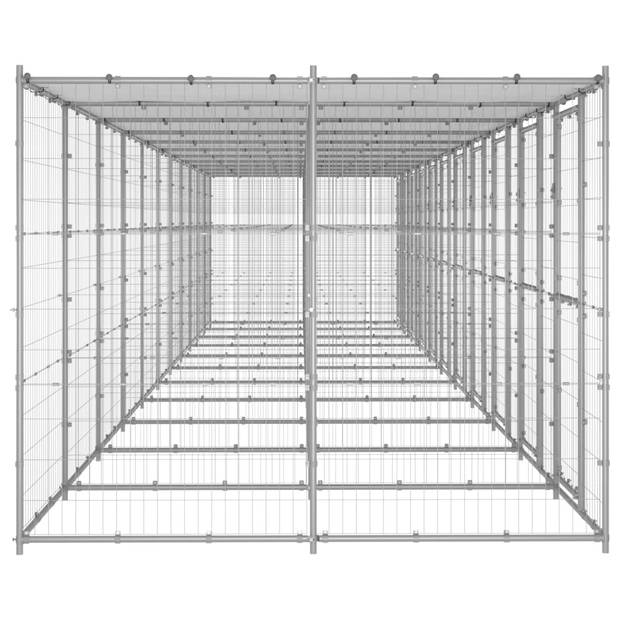 The Living Store Hondenkennel - Gegalvaniseerd staal - 1.210 x 220 x 180 cm (LxBxH) - Met dak en deuren