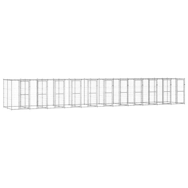 The Living Store Hondenkennel - Gegalvaniseerd staal - 1.210 x 220 x 180 cm (LxBxH) - Met dak en deuren