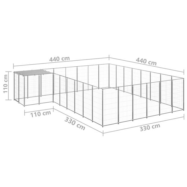 vidaXL Hondenkennel 15,73 m² staal zilverkleurig