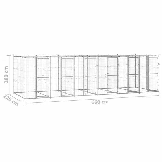 vidaXL Hondenkennel met dak 14,52 m² gegalvaniseerd staal