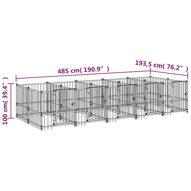 The Living Store Hondenkennel - Stalen stangen - Stevige constructie - Praktisch ontwerp - Zwart - 485x193.5x100 cm