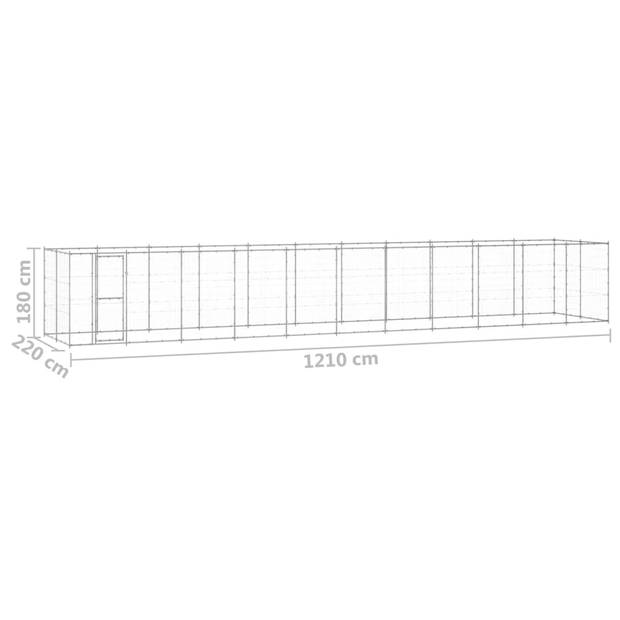 The Living Store Hondenkennel - Gegalvaniseerd staal - 1.210 x 220 x 180 cm - Met deur en vergrendelingssysteem