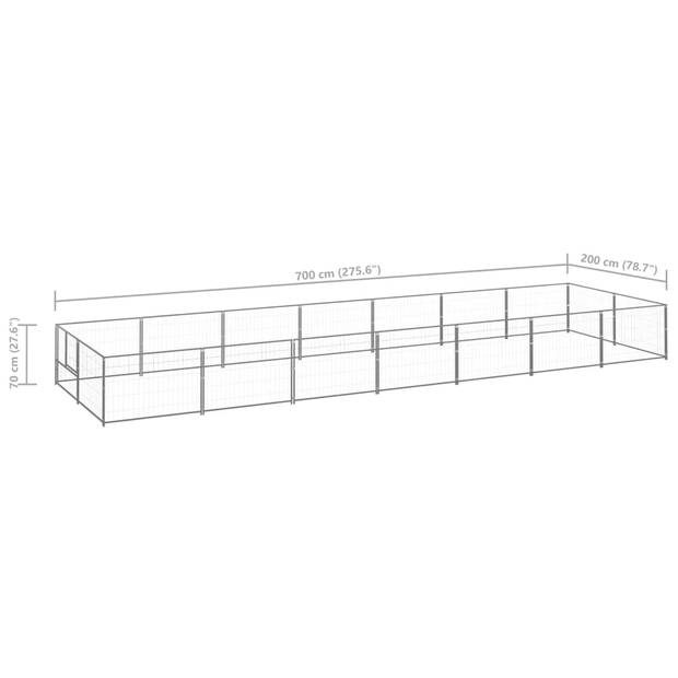 The Living Store Hondenkennel - Buitenren - 700 x 200 x 70 cm - Staal - Zilver