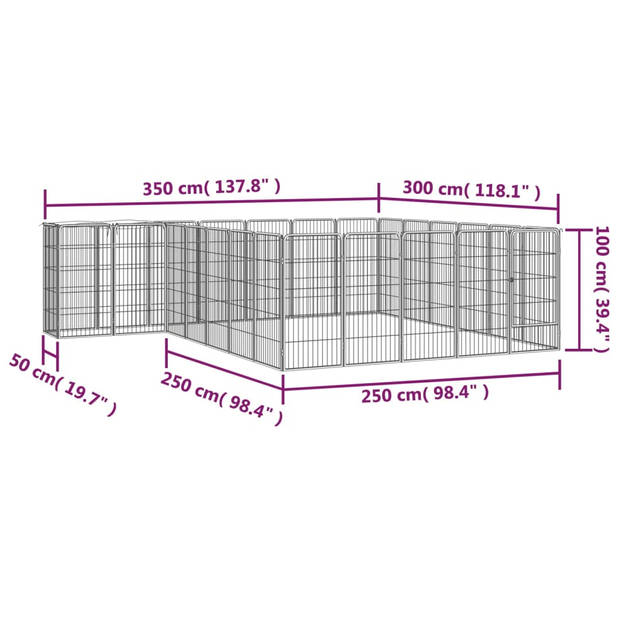 The Living Store Hondenkennel - Staal - 350 x 300 x 100 cm - Waterbestendig - Zwart