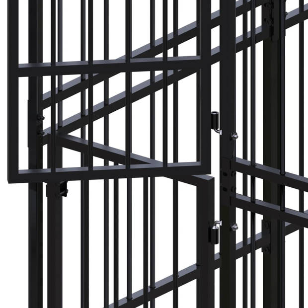 The Living Store Hondenkennel - Zwart - Gepoedercoat staal - 384x192x200 cm - Met deuren