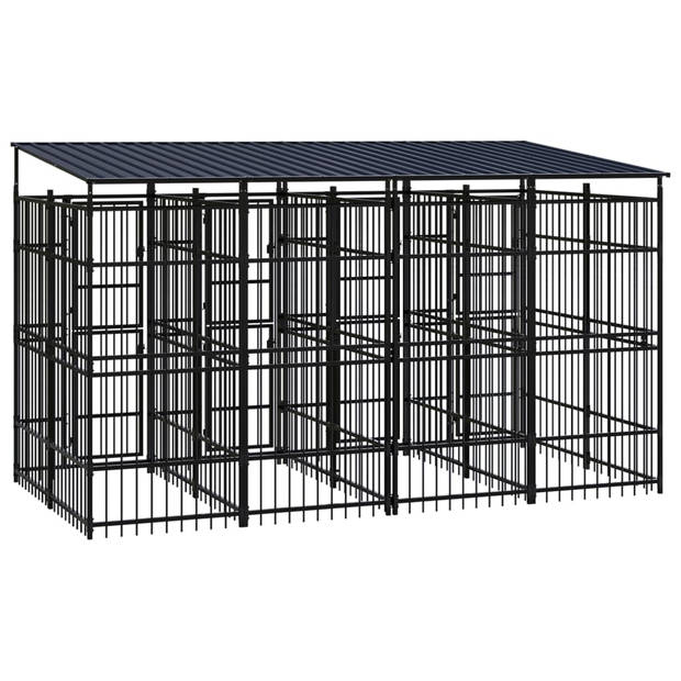 The Living Store Hondenkennel - Stalen stangen - 391x200x228 cm - Zwart