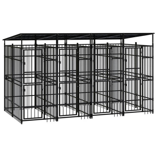 The Living Store Hondenkennel - Stalen stangen - 391x200x228 cm - Zwart