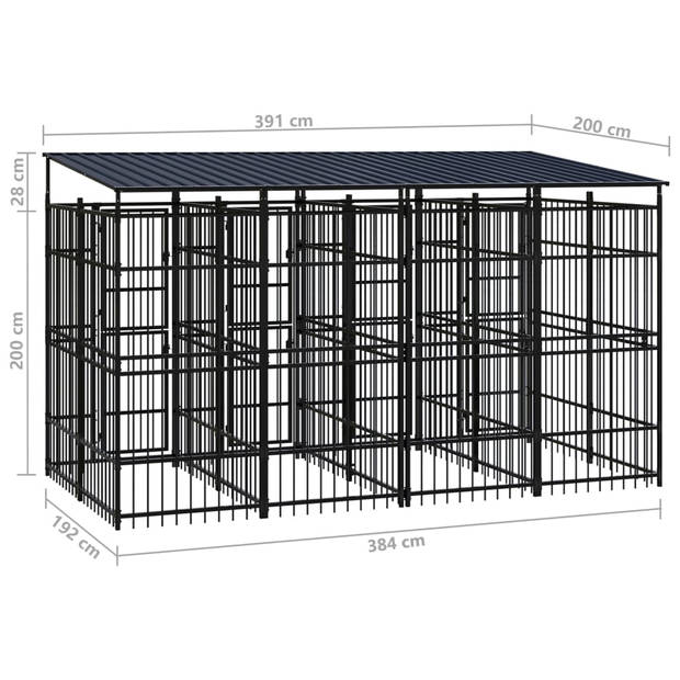 The Living Store Hondenkennel - Stalen stangen - 391x200x228 cm - Zwart