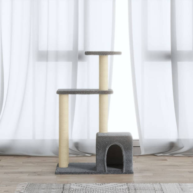 The Living Store Kattenboom - Lichtgrijs - 48x35x71 cm - Hout - pluche en sisal