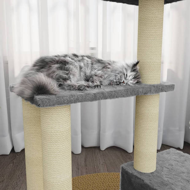 The Living Store Kattenboom - Lichtgrijs - 48x35x71 cm - Hout - pluche en sisal