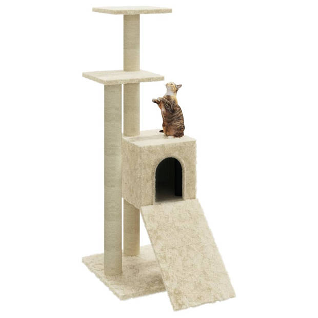 The Living Store Kattenboom - 35 x 54 x 92 cm - crème - bewerkt hout - pluche en sisal