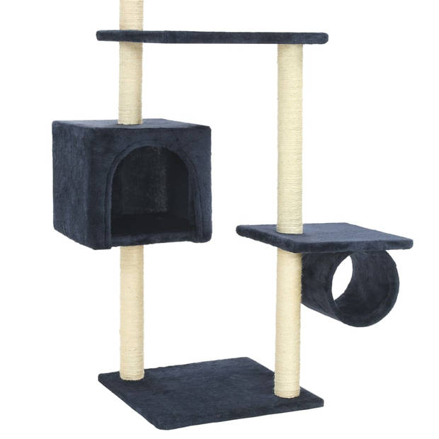 The Living Store Kattenboom - Donkerblauw - 70 x 58 x 260 cm - Met huisje - tunnels - krabpalen en platformen