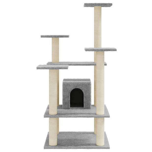 The Living Store Kattenboom - lichtgrijs - 60.5 x 60 x 110 cm - met huisje - krabpalen en platformen