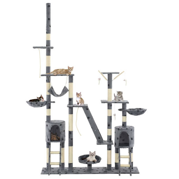 The Living Store Kattenboom - Grijs - 147 x 35 x (230-250) cm - Met krabpalen en ontspanningsruimtes