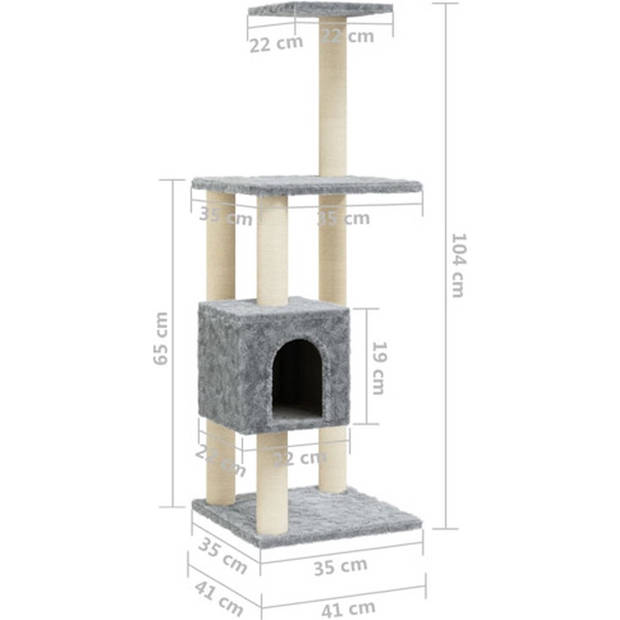 The Living Store Kattenmeubel Krabpalen - 41 x 41 x 104 cm - Lichtgrijs