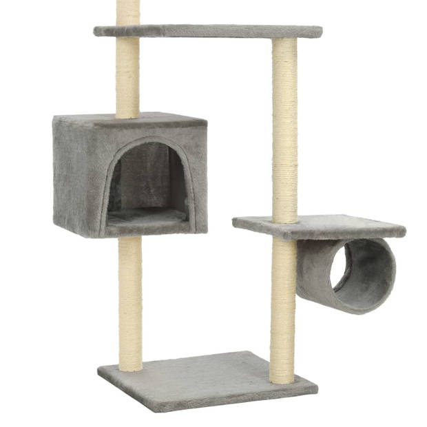 The Living Store Kattenboom - Grijs - 70 x 58 x 260 cm - Met huisje - tunnels - krabpalen en platformen