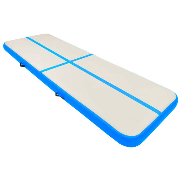 The Living Store Opblaasbare Sportmat - Grote en professionele mat - Schokabsorberend - 400 x 100 x 20 cm - Grijs/Blauw